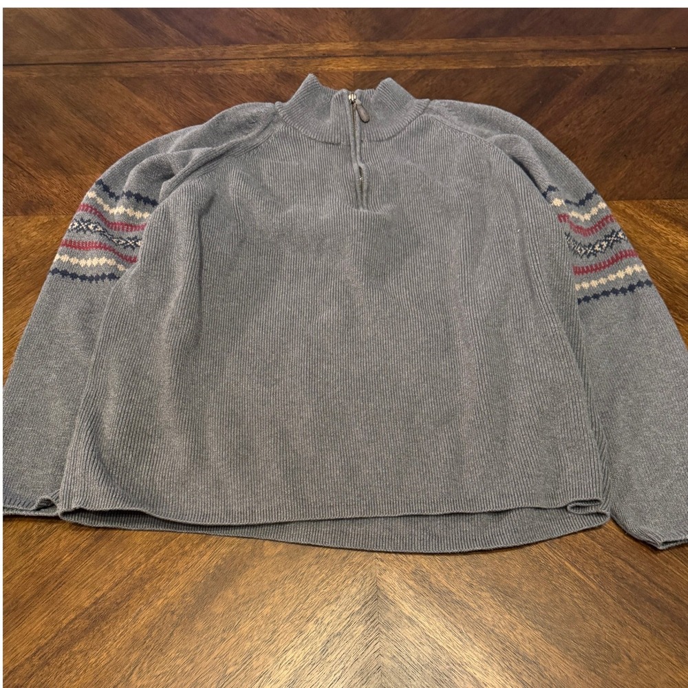 ST JOHNS BAY Gray Quarter Zip Sweater Mens XL Fair Isle Pattern Cotton Blend |Q1